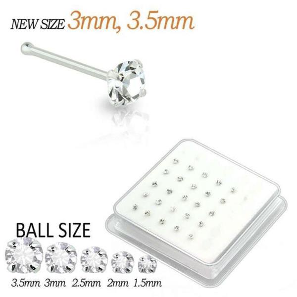 2 MM CZ STONE STERLING SILVER NOSE STUD WITH BALL TIP (25 PC)