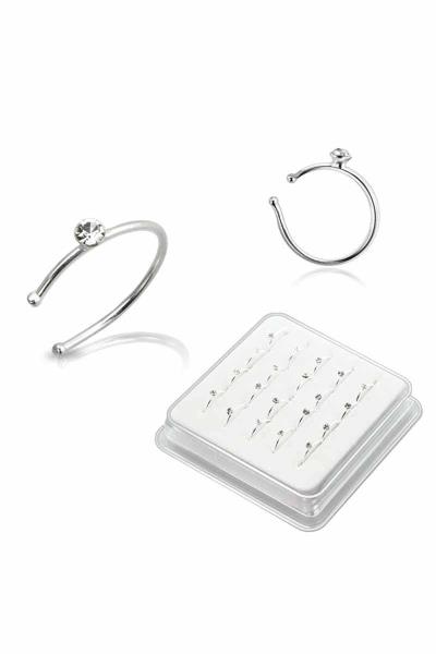 CZ STONE STERLING SILVER OPEN HOOP NOSE RING (20 PC)