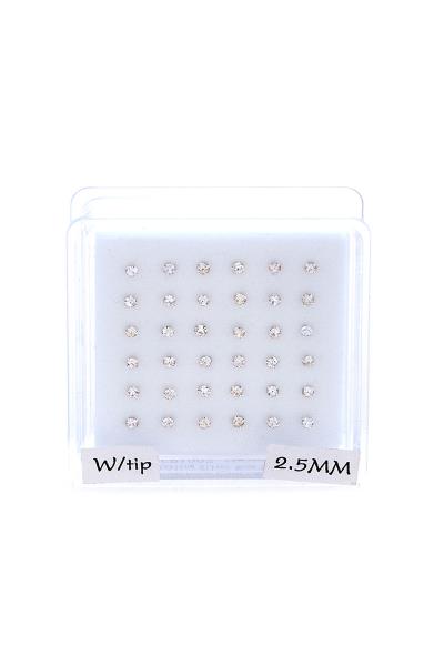 2.5 MM CZ STONE STERLING SILVER NOSE STUD WITH BALL TIP (36 PC)