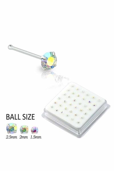 CZ 1.5 MM AB STONE STERLING SILVER NOSE STUD WITH BALL TIP (36 PC)