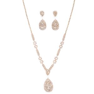 MULTI RHINESTONE TEAR DROP PENDANT NECKLACE AND EARRING SET