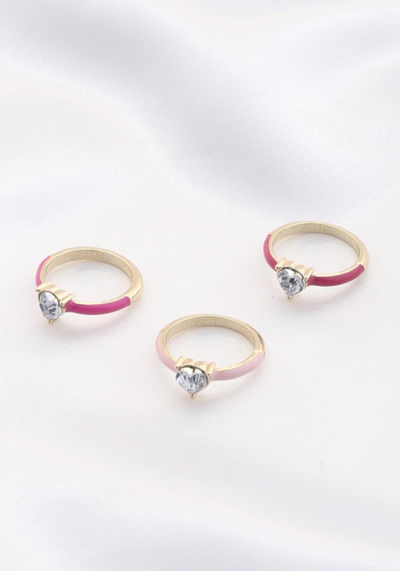 HEART ENAMEL METAL RING SET