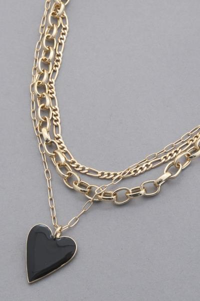 HEART COLOR METAL OVAL LINK LAYERED NECKLACE
