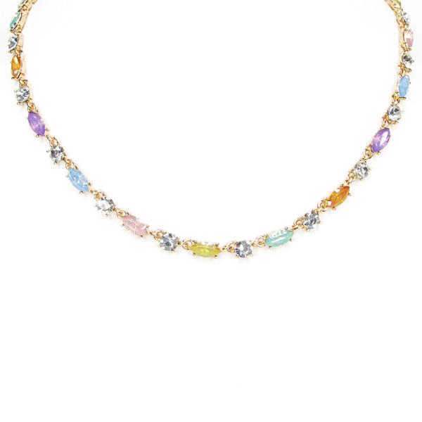 CRYSTAL OVAL STONE PATTERN CHAIN NECKLACE