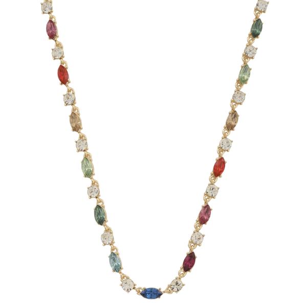 CRYSTAL OVAL STONE PATTERN CHAIN NECKLACE