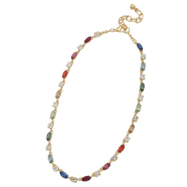 CRYSTAL OVAL STONE PATTERN CHAIN NECKLACE