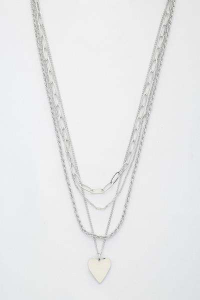 4 LAYERED METAL CHAIN HEART PENDANT NECKLACE