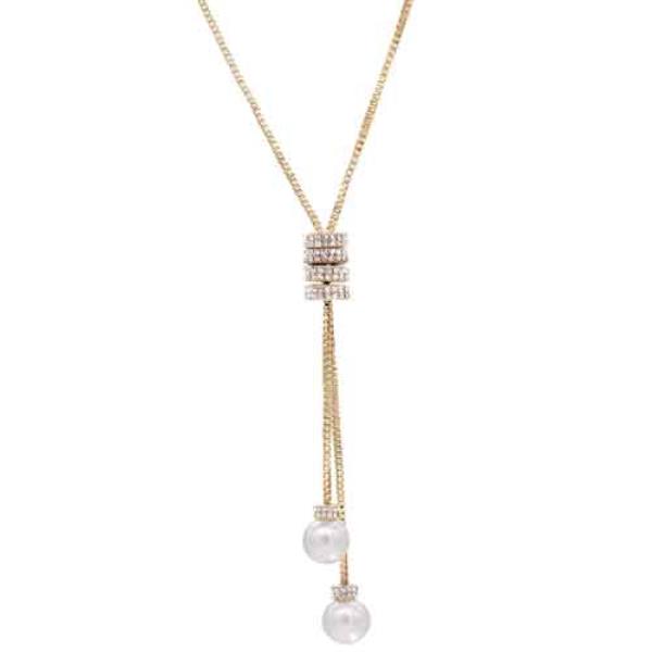 14K GOLD PLATED CZ RINGS LARIAT NECKLACE