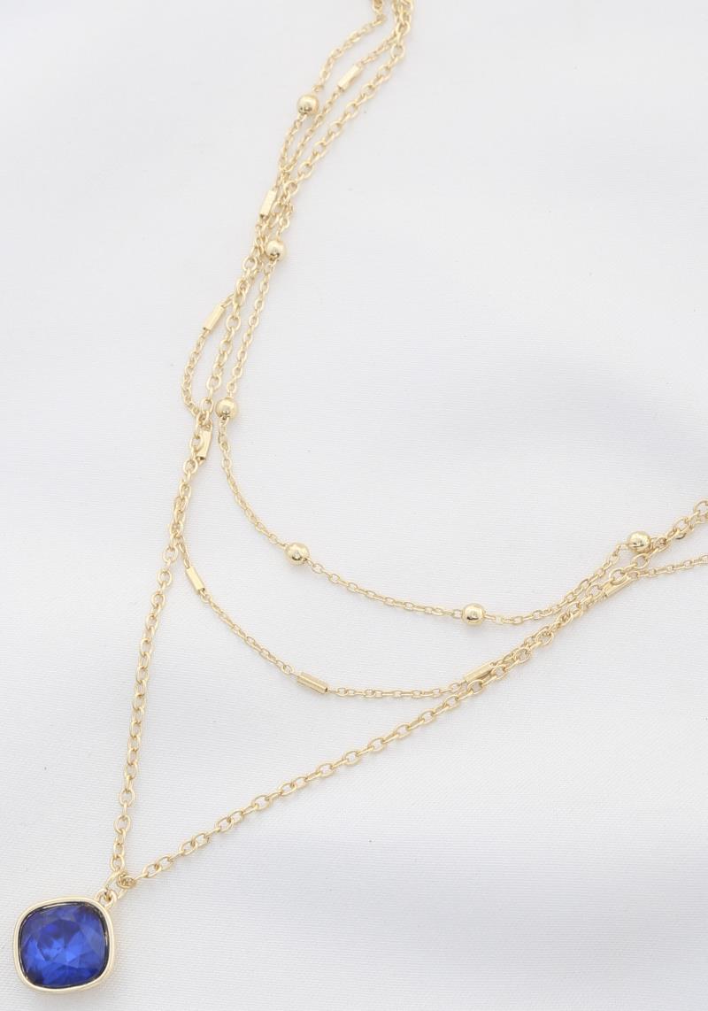 SQUARE CRYSTAL METAL LAYERED NECKLACE