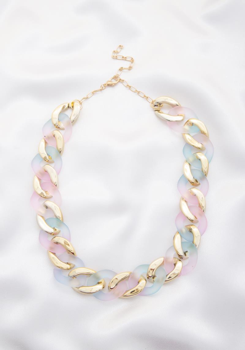 SMOOTH TEXTURE COLORFUL CURB LINK CCB NECKLACE