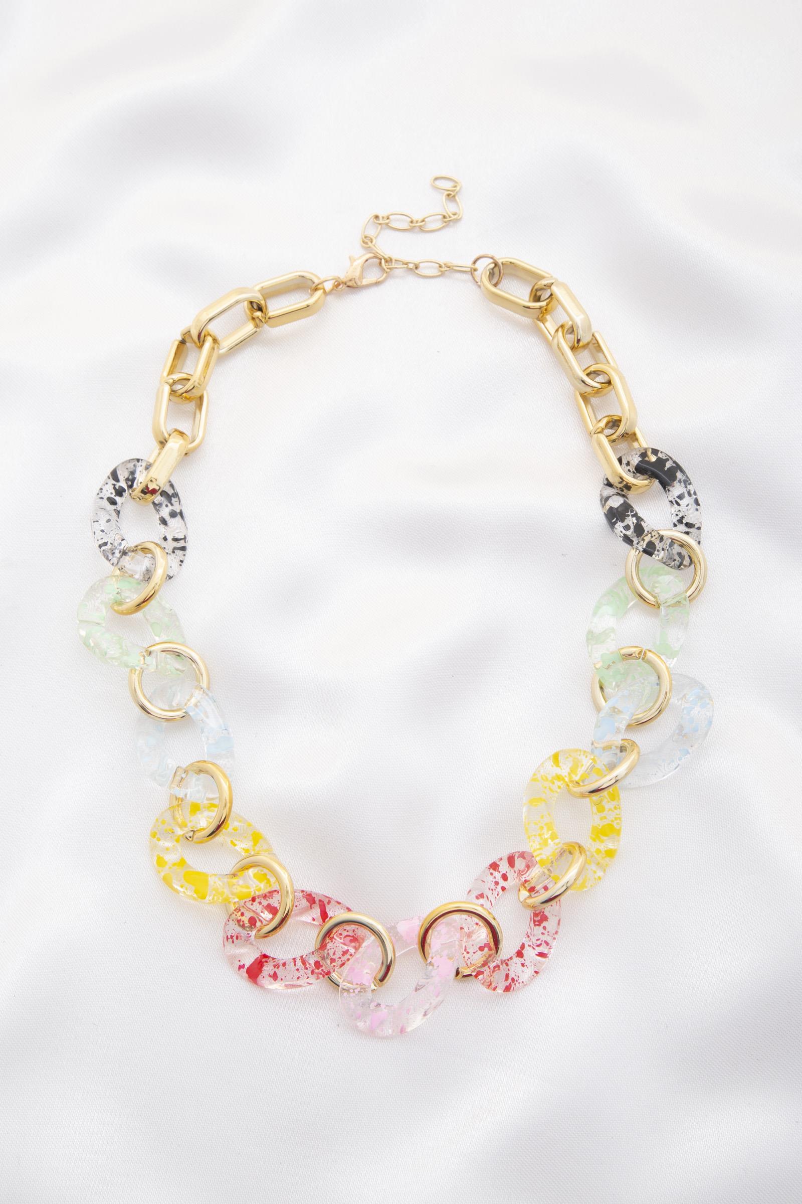CLEAR COLORFUL OVAL LINK NECKLACE