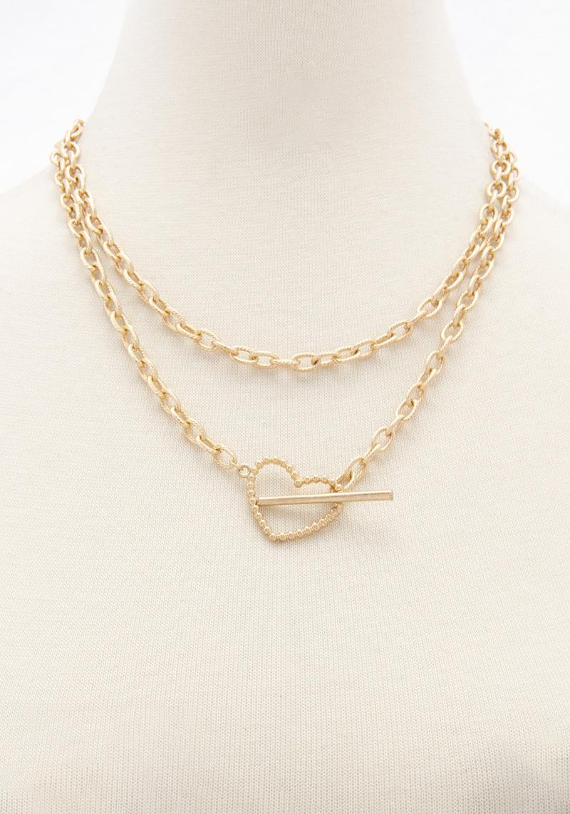 CIRCLE LINK HEART TOGGLE CLASP NECKLACE