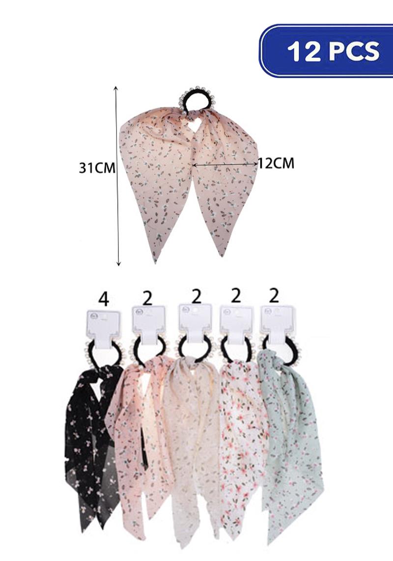 FASHION FLOWER PEARL HAIR TIE WITH LONG TASSEL (12 UNITS)