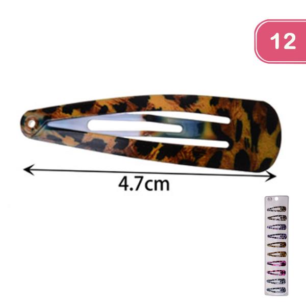 METAL LEOPARD HAIR SNAP PIN SET (12 UNITS)