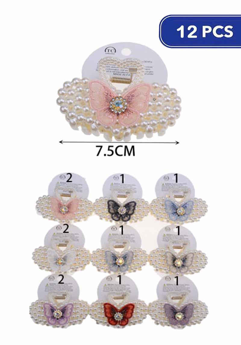 FASHION PEARL BUTTERFLY HAIR CLAW CLIPS (12 UNITS)