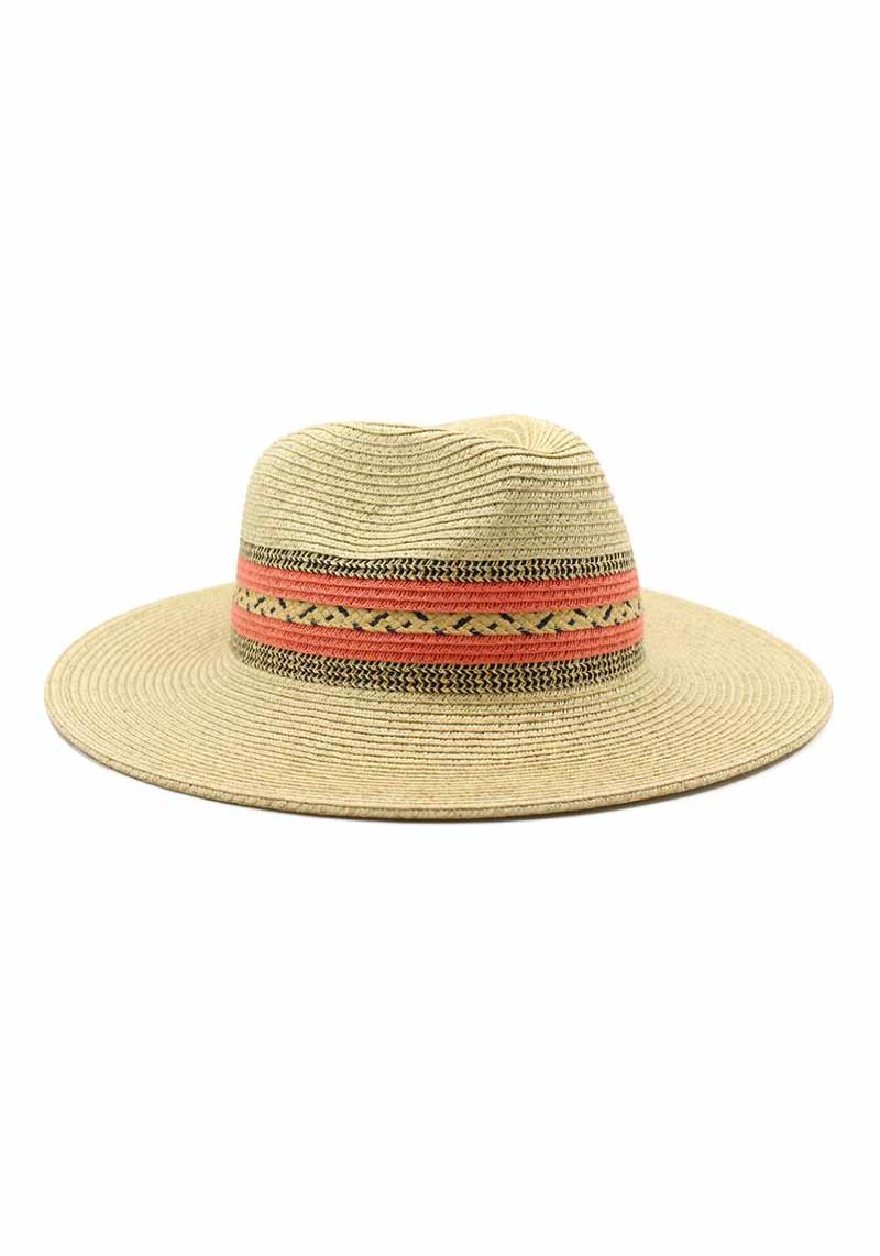 STRAW PANAMA WITH ETHNIC WEAVE AROUND CROWN