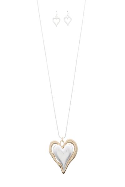 TWO TONE ABSTRACT HEART PENDANT NECKLACE