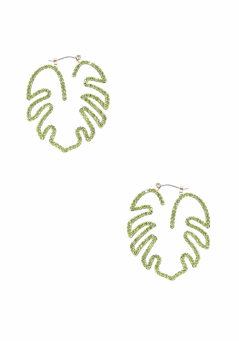 TROPICAL LEAF RHINESTONE EDGE EARRING