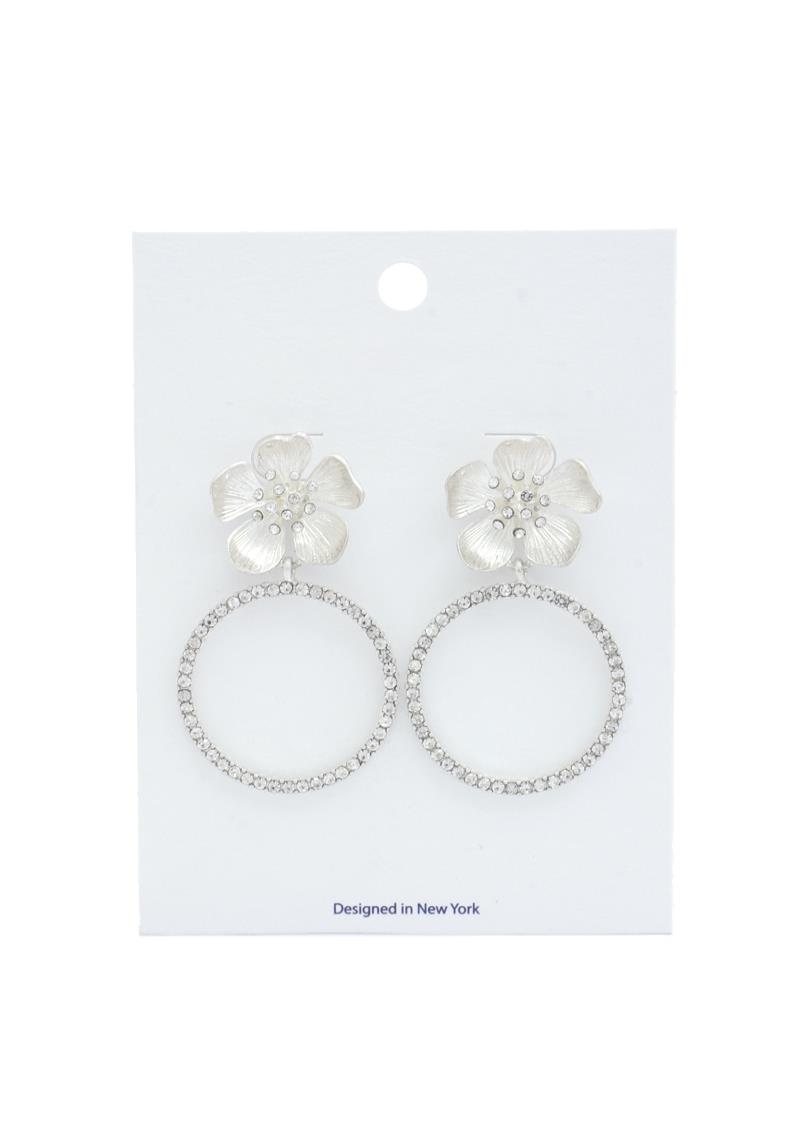 FLOWER RHINESTONE RING POST DROP EARRING