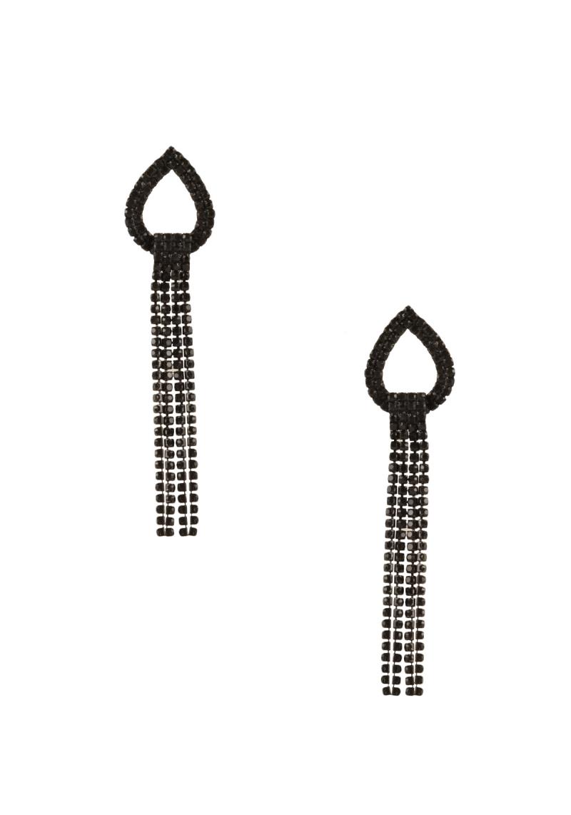 RHINESTONE TEARDROP TASSEL DROP EARRING