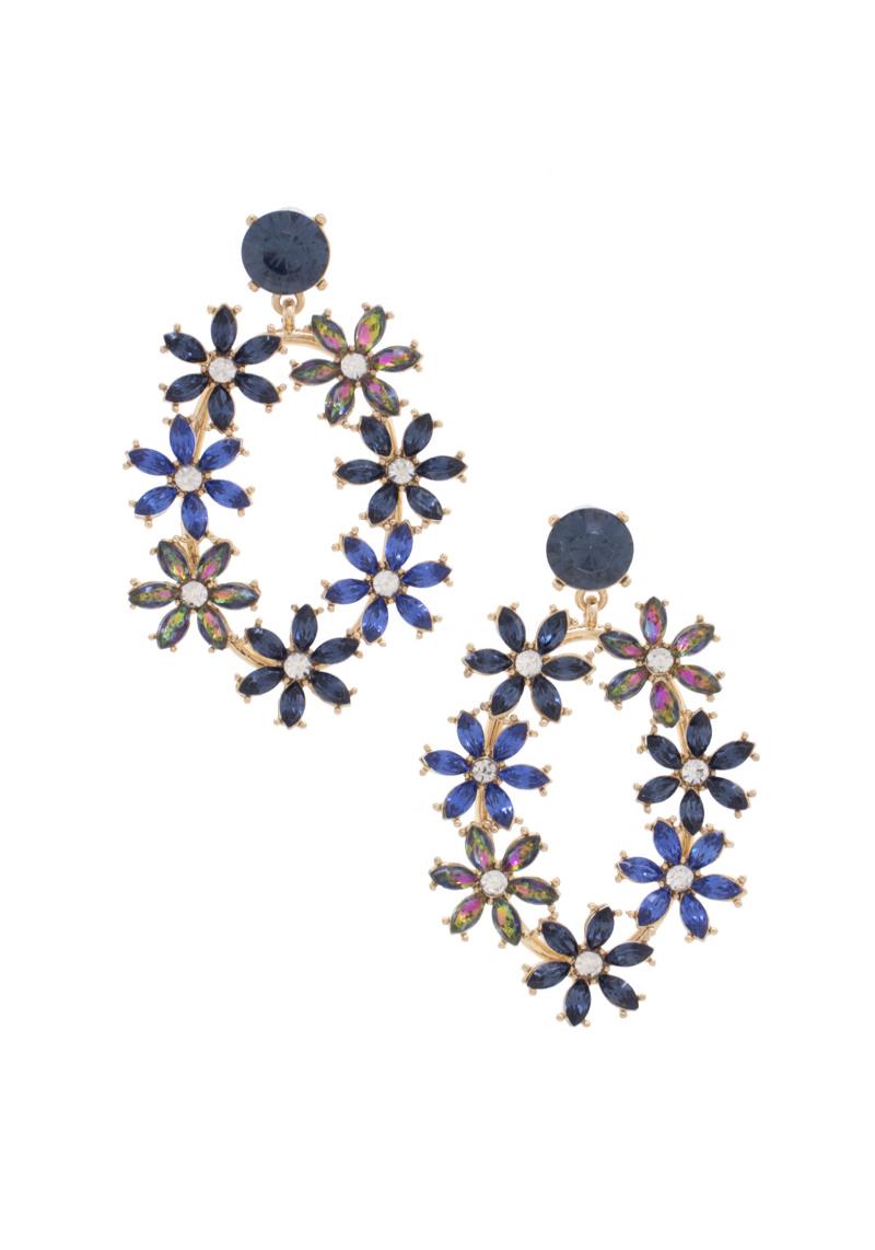 FLOWER PATTERN OVAL RHINESTONE POST DROP EARRING
