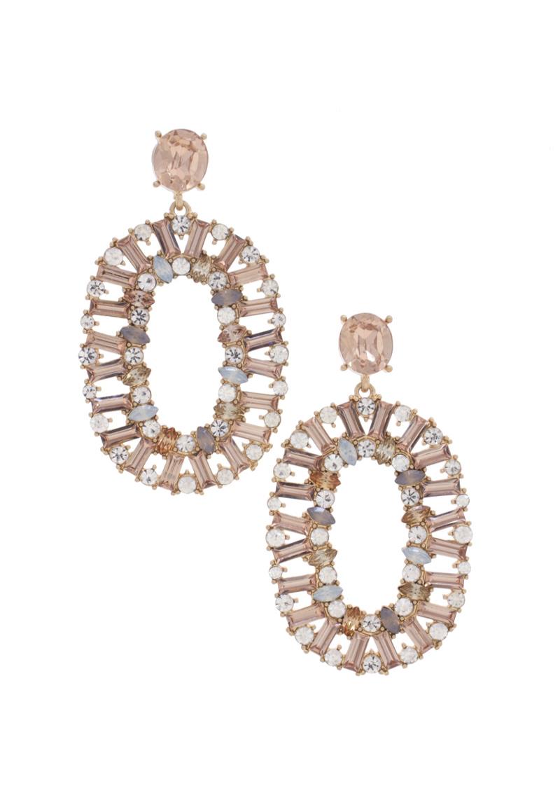 OVAL RHINESTONE POST DROP EARRING