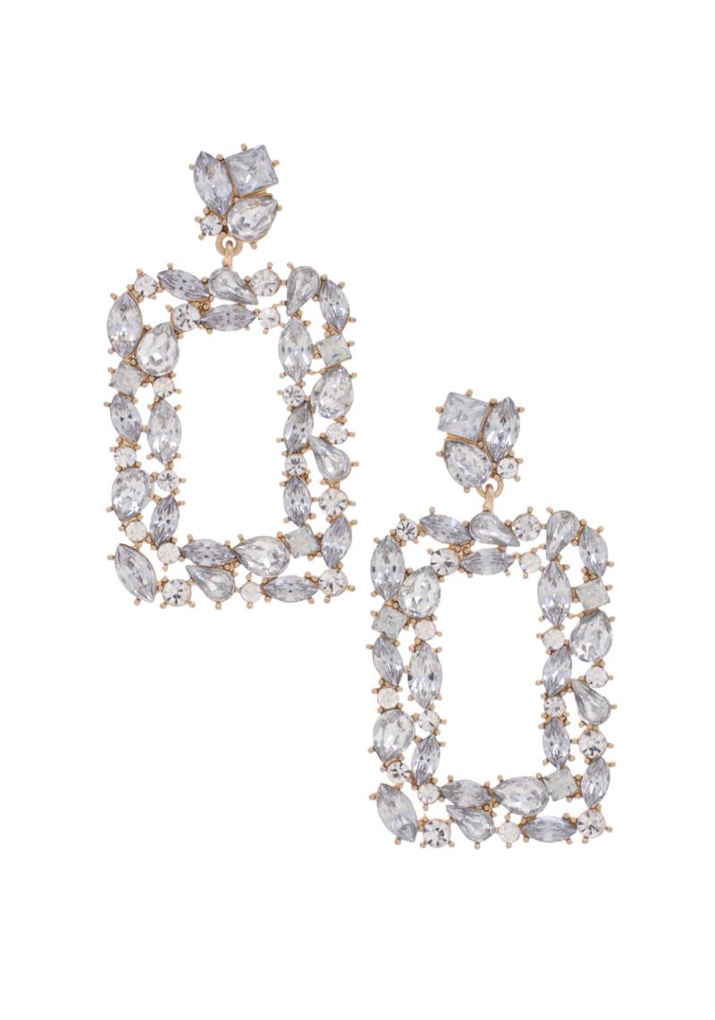DOUBLE SQUARE RHINESTONE POST EARRING