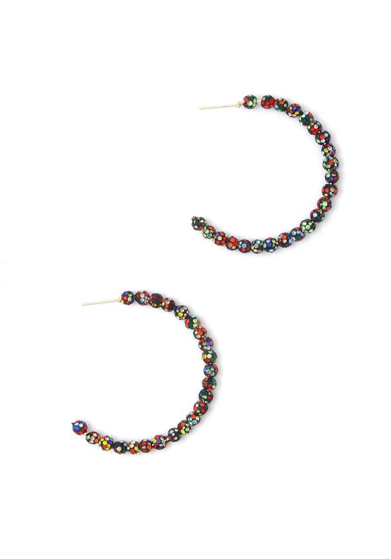 BEADED RHINESTONE OPEN CIRCLE DROP EARRING