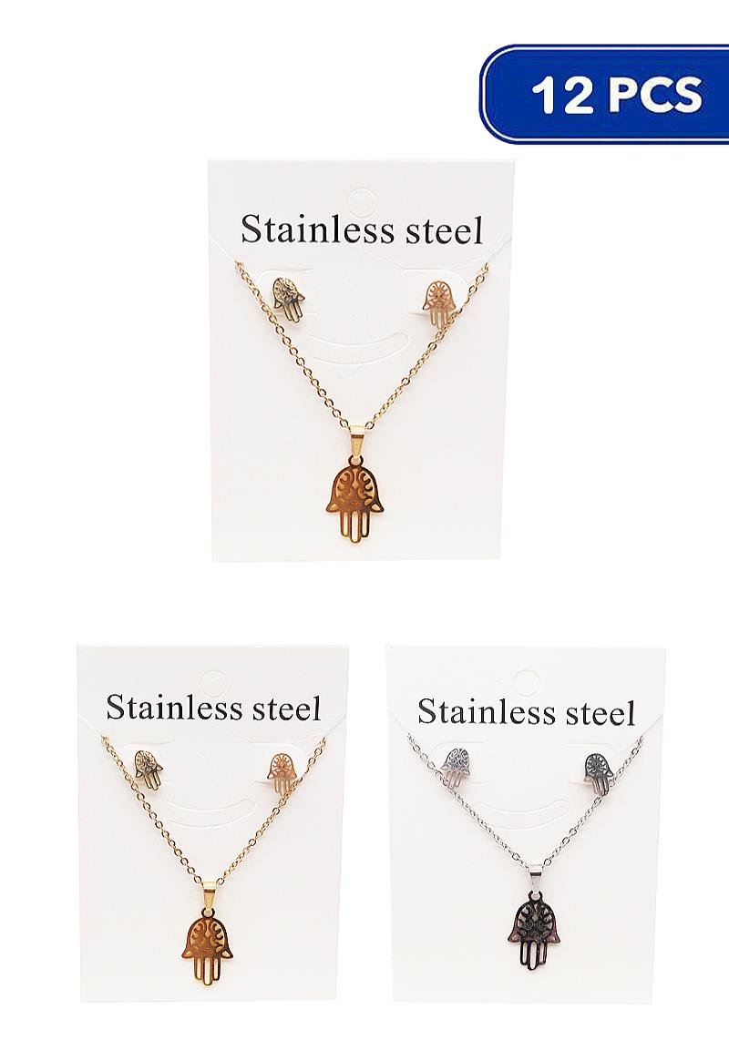HAMSA HAND CHOKER NECKLACE AND EARRING SET (12 UNITS)