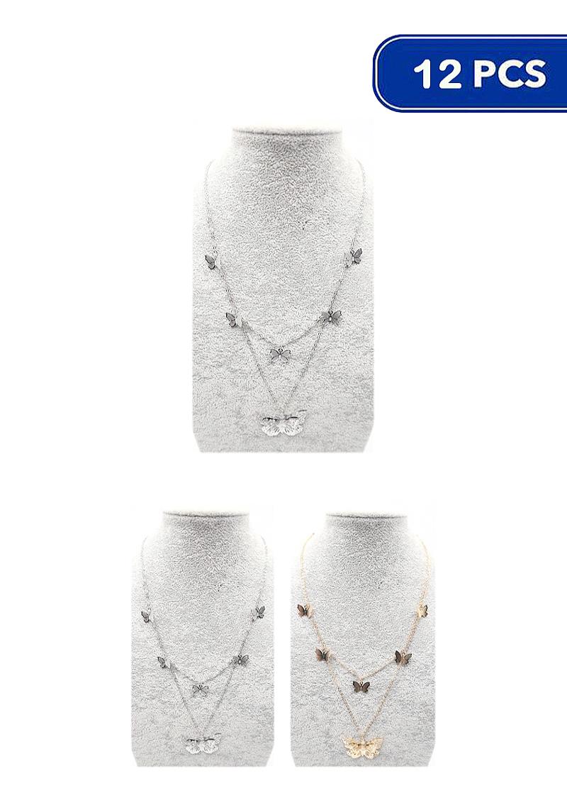 STYLISH DOUBLE LAYER METAL BUTTERFLY NECKLACE (12 UNITS)