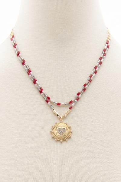 HEART COIN PENDANT BEADED LAYERED NECKLACE