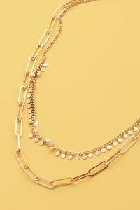 DAINTY COIN OVAL LINK LAYERED NECKLACE