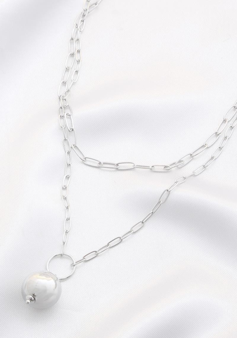 BALL BEAD OVAL LINK LAYERED NECKLACE