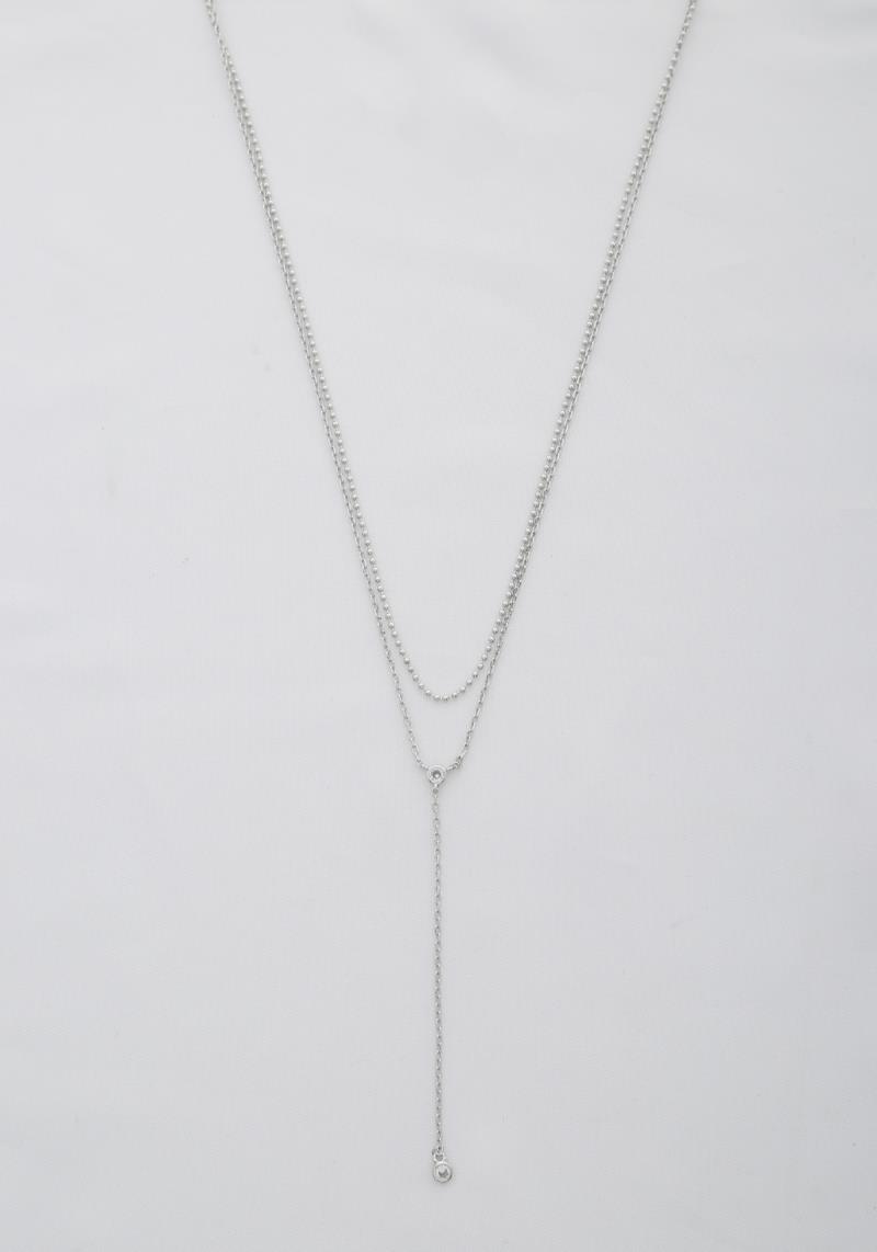 DAINTY CRYSTAL Y SHAPE LAYERED NECKLACE