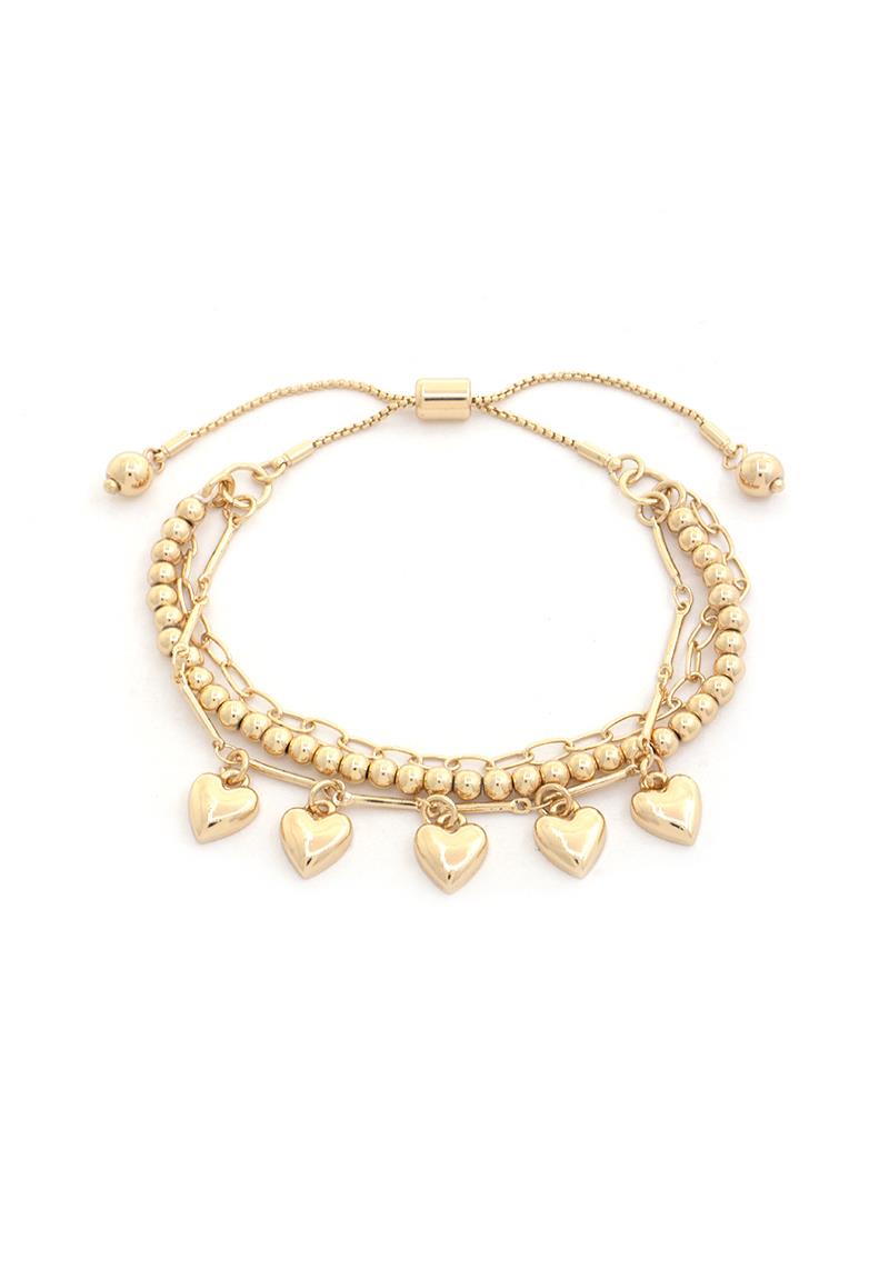 METAL LAYERED HEART BALL CHAIN BRACELET