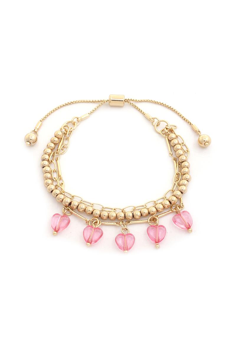 METAL LAYERED HEART BALL CHAIN BRACELET
