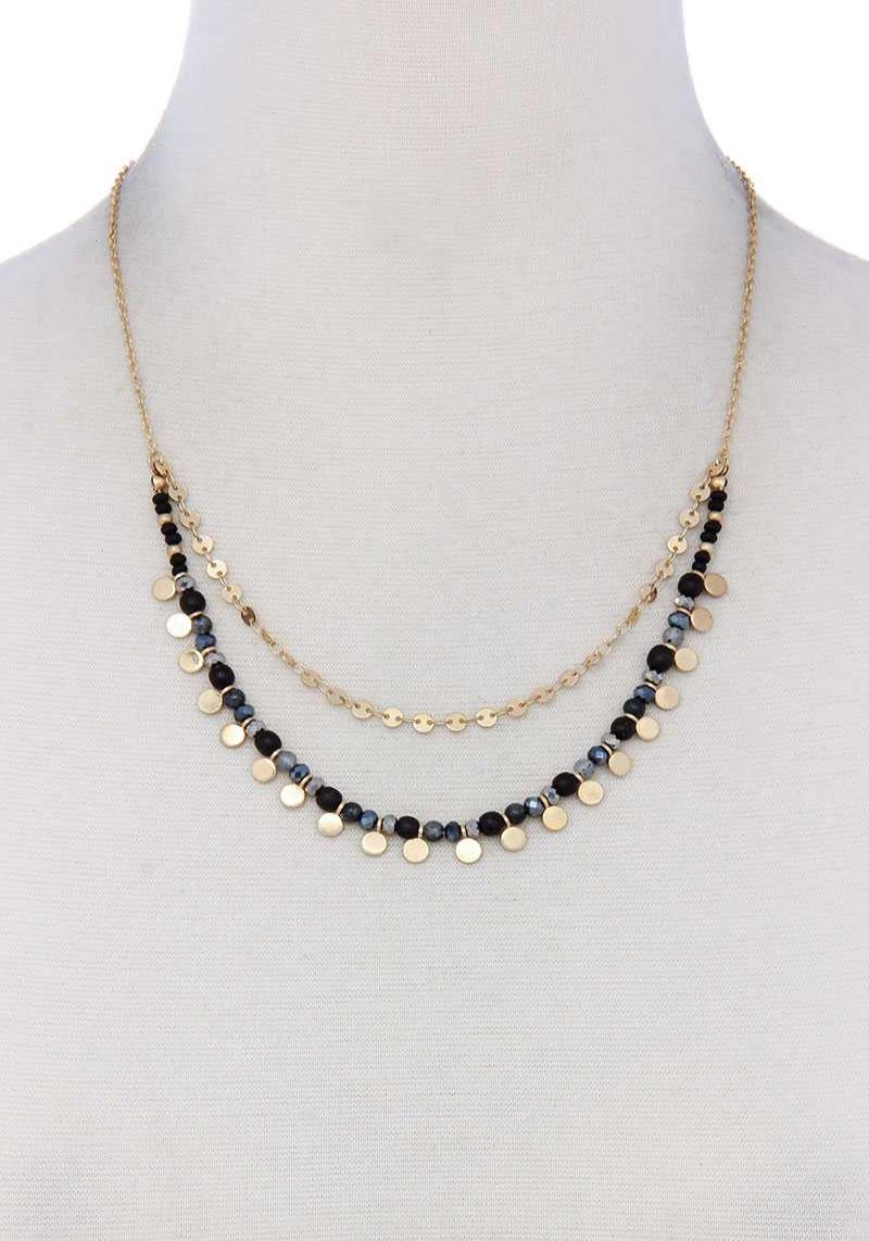 COIN CHARM DANGLE BEADED LAYERED NECKLACE
