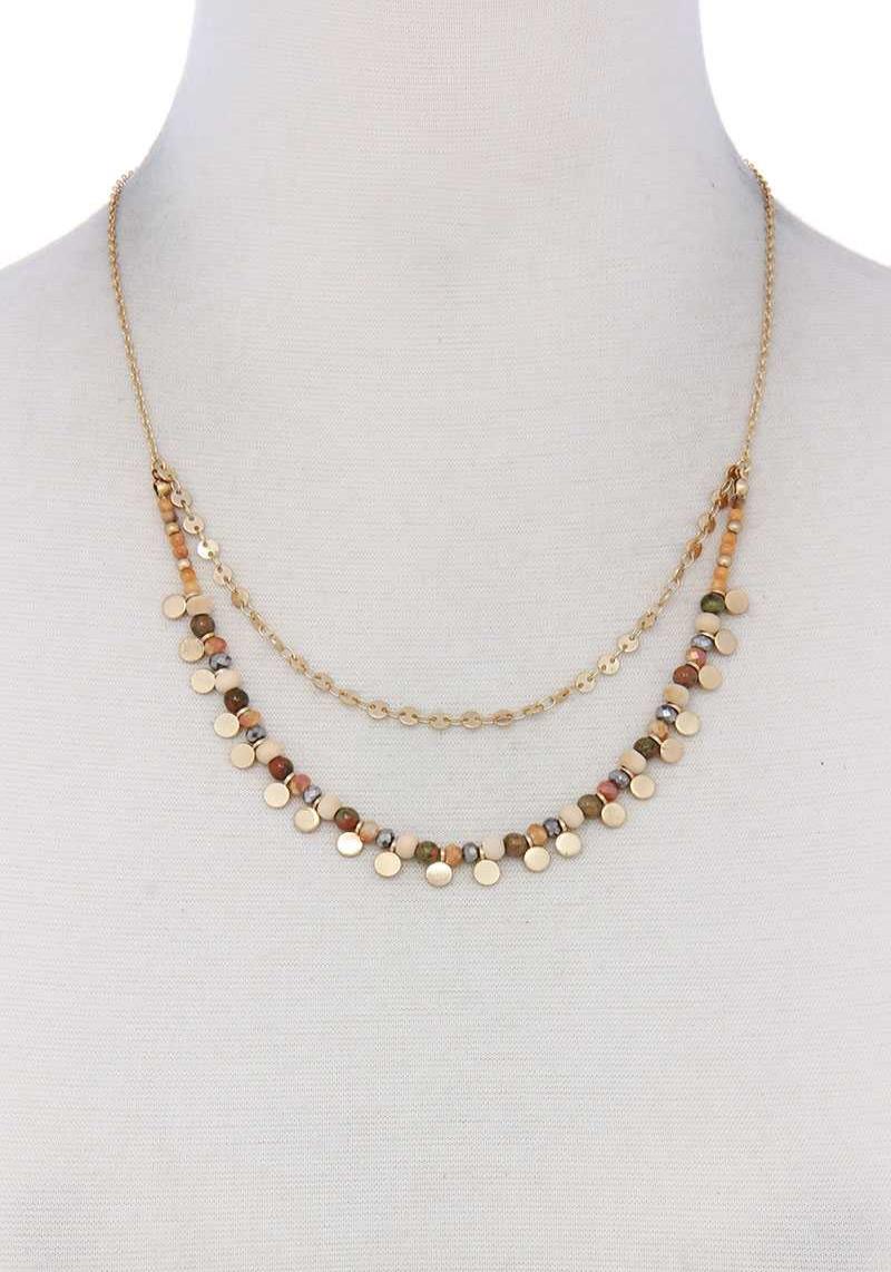 COIN CHARM DANGLE BEADED LAYERED NECKLACE