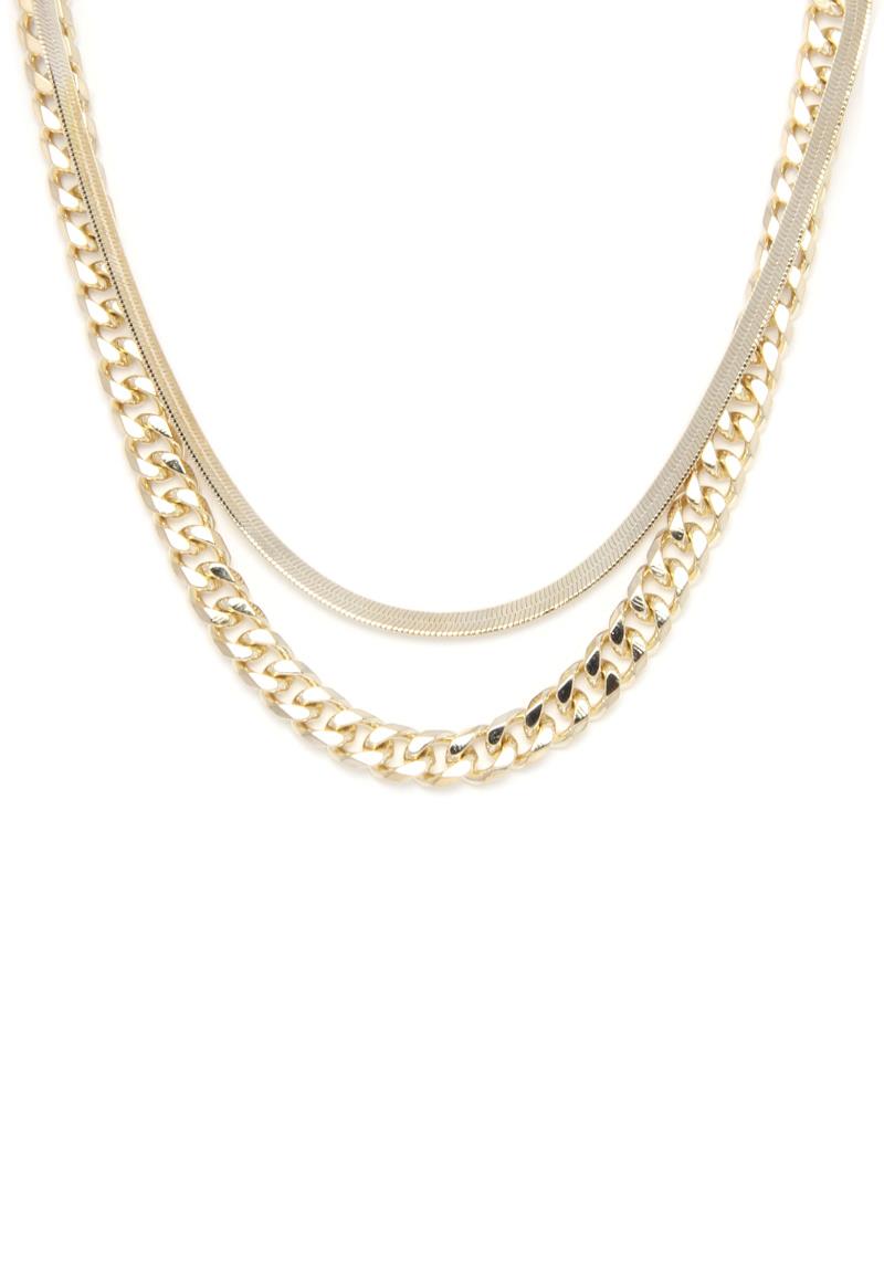 SODAJO FLAT SNAKE CHAIN CUBAN LINK 2 LAYER METAL NECKLACE