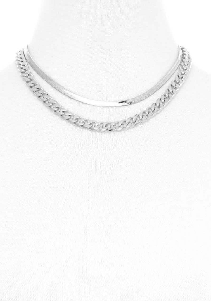 SODAJO FLAT SNAKE CHAIN CUBAN LINK 2 LAYER METAL NECKLACE