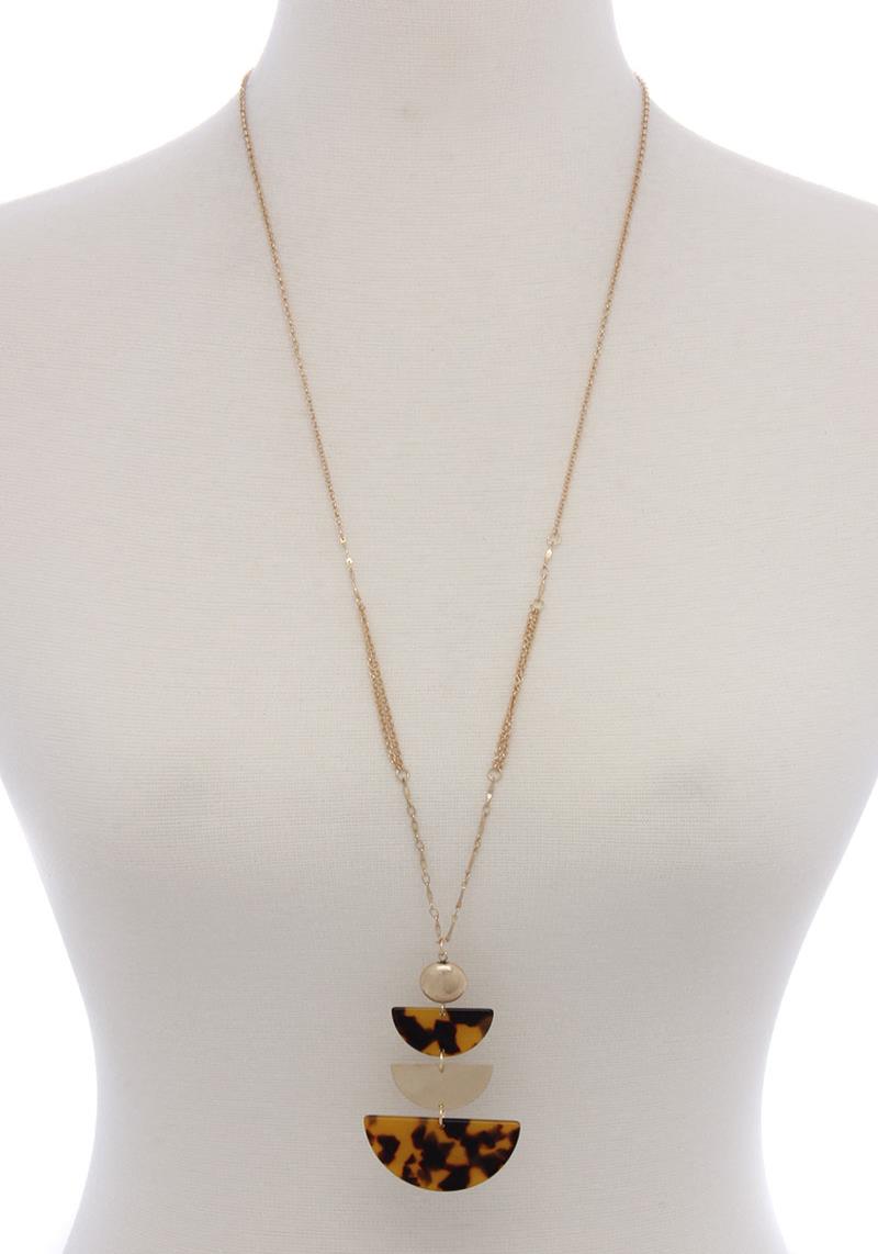 ACETATE HALF CIRCLE TIER METAL BALL PENDANT LONG NECKLACE
