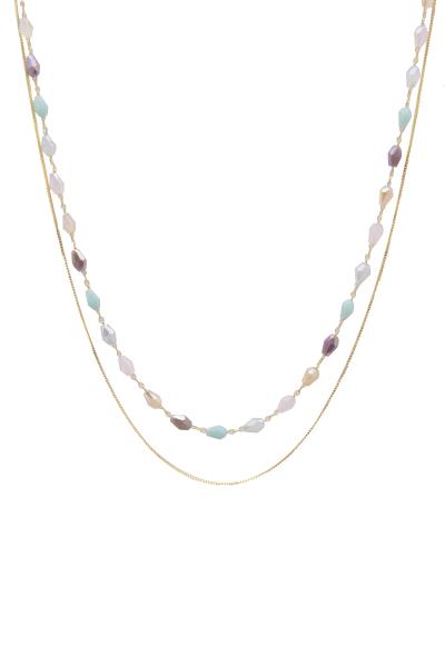 2 LAYERED COLOR STONE BEAD NECKLACE