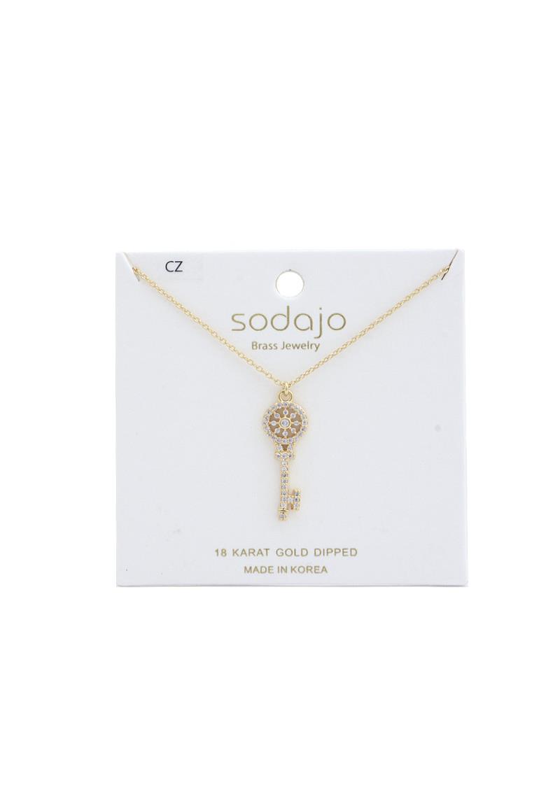 SODAJO KEY PENDANT CUBIC ZIRCONIA 18K GOLD DIPPED NECKLACE