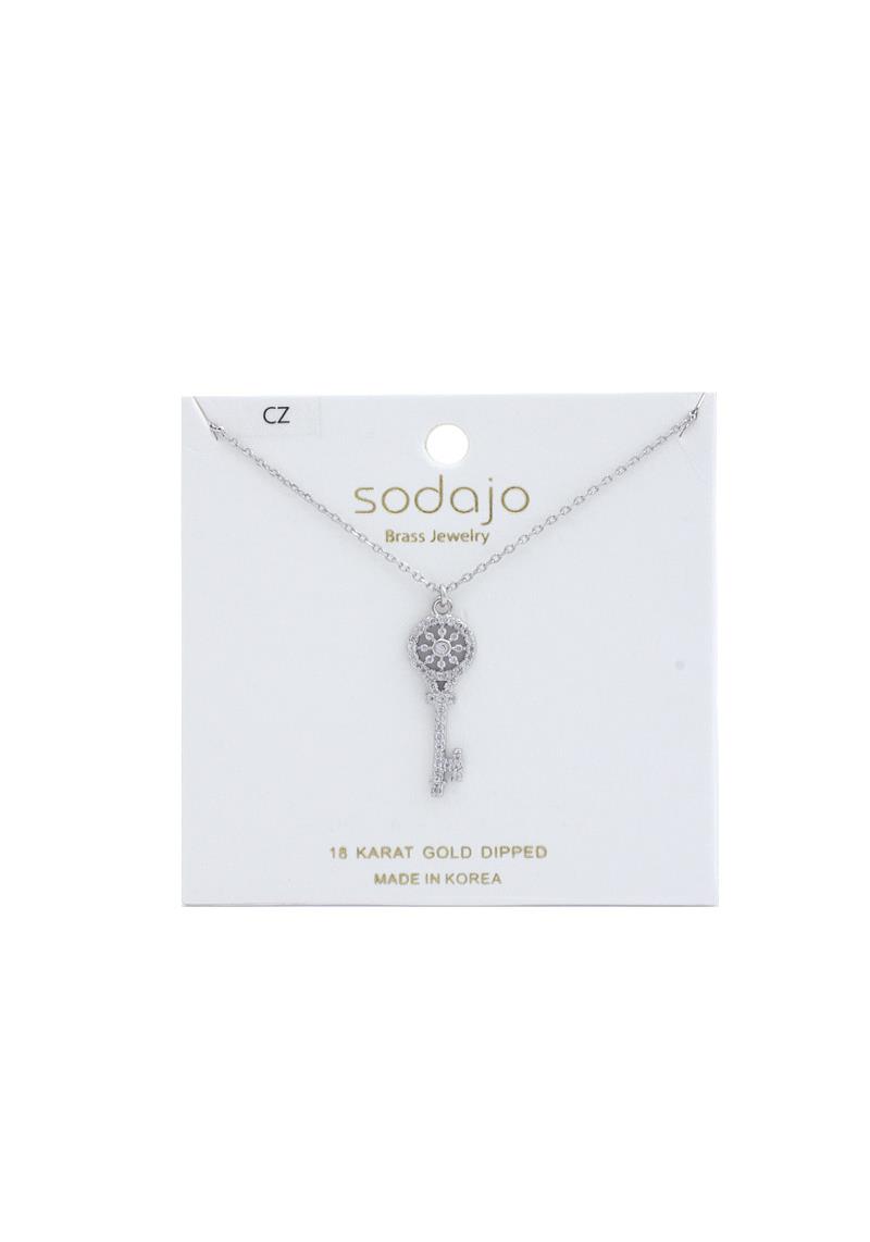 SODAJO KEY PENDANT CUBIC ZIRCONIA 18K GOLD DIPPED NECKLACE