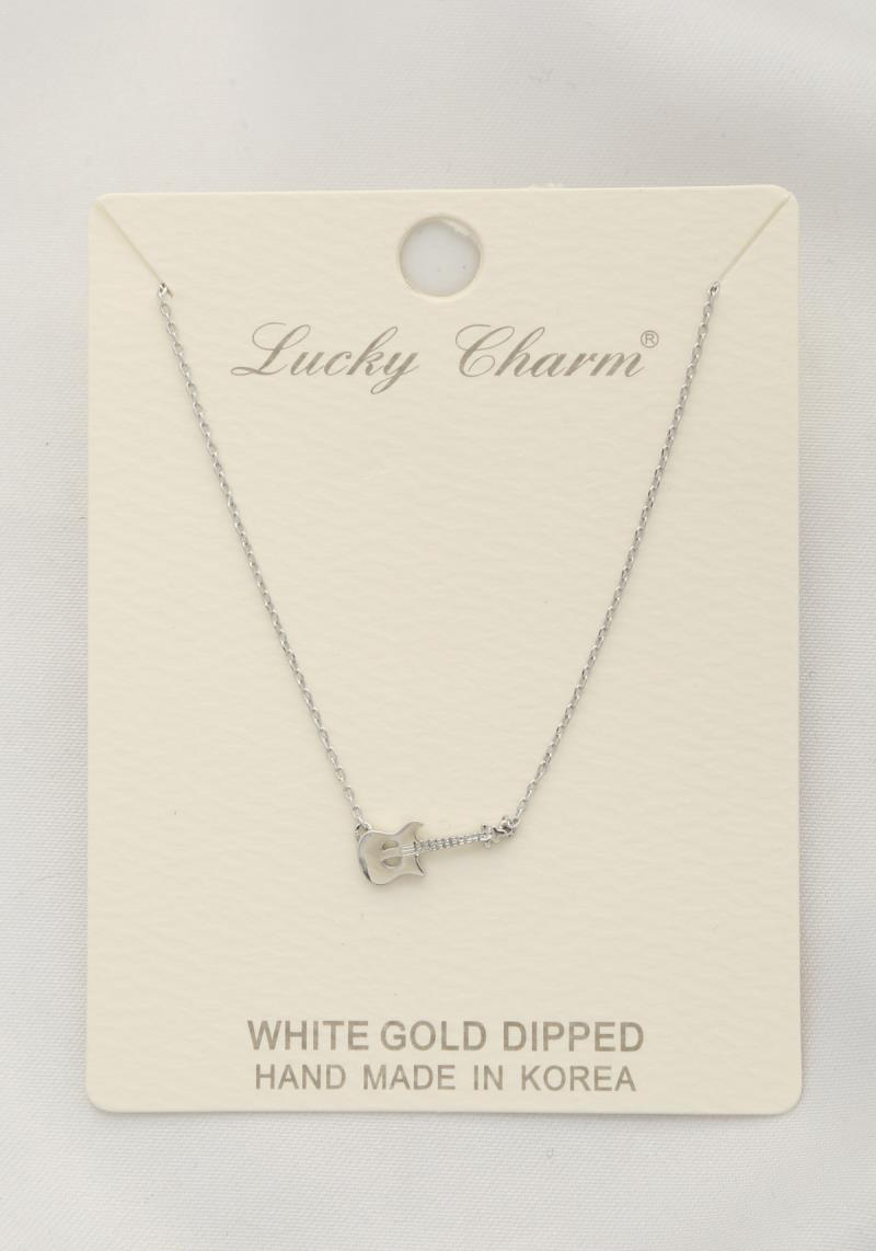GUITAR CHARM WHITE GOLD DIPPED NECKLACE