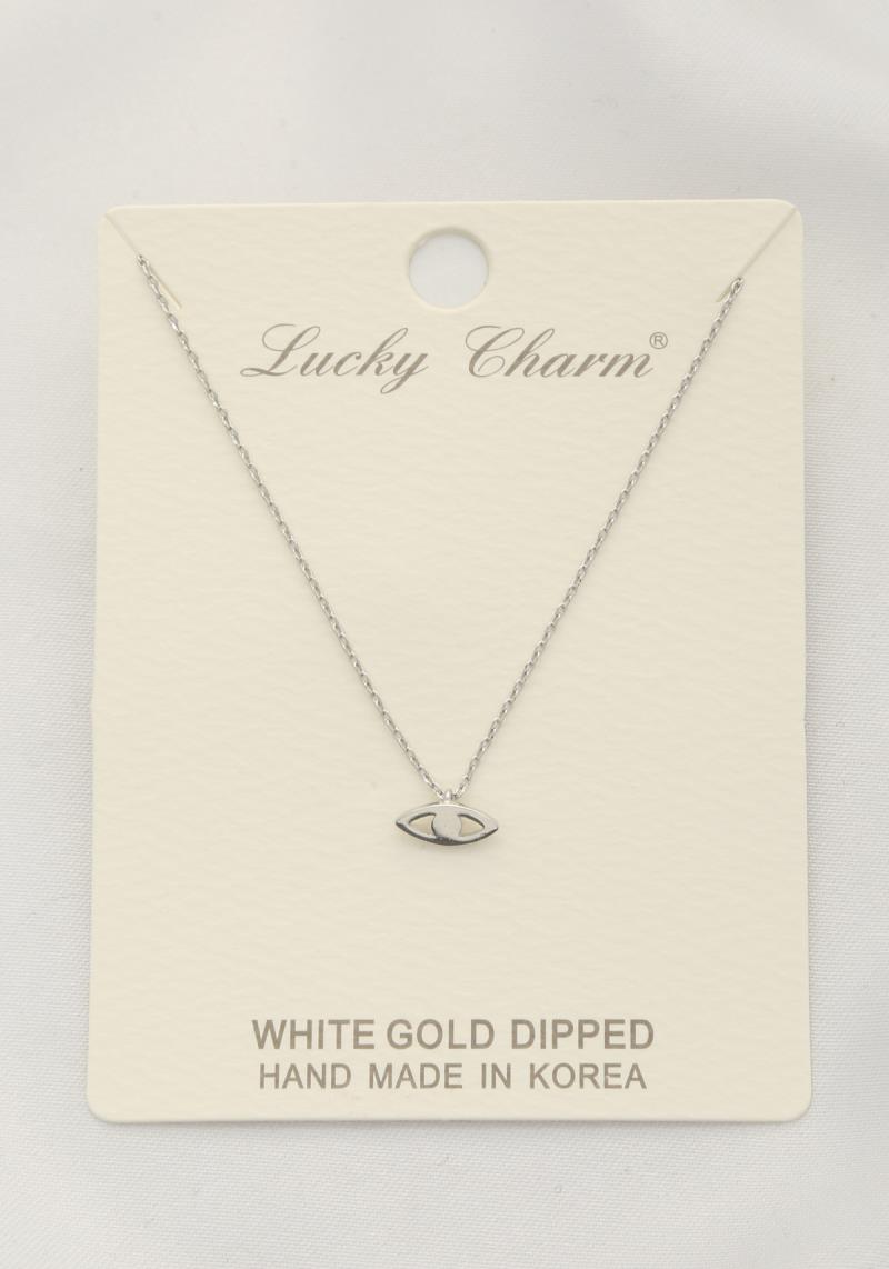 DAINTY EYE CHARM WHITE GOLD DIPPED NECKLACE