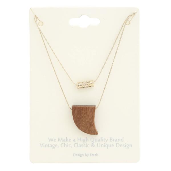 WOOD TOOTH CHARM METAL LAYERED NECKLACE