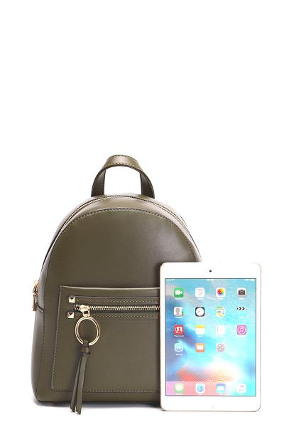 SMOOTH RING ZIPPER DESIGN HANDLE BACKPACK