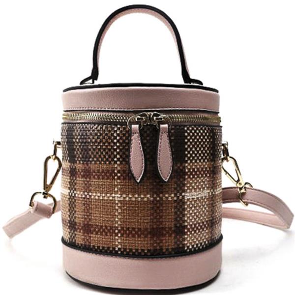 PLAID PATTERN TOP ROUND ZIPPER CROSS BODY BAG