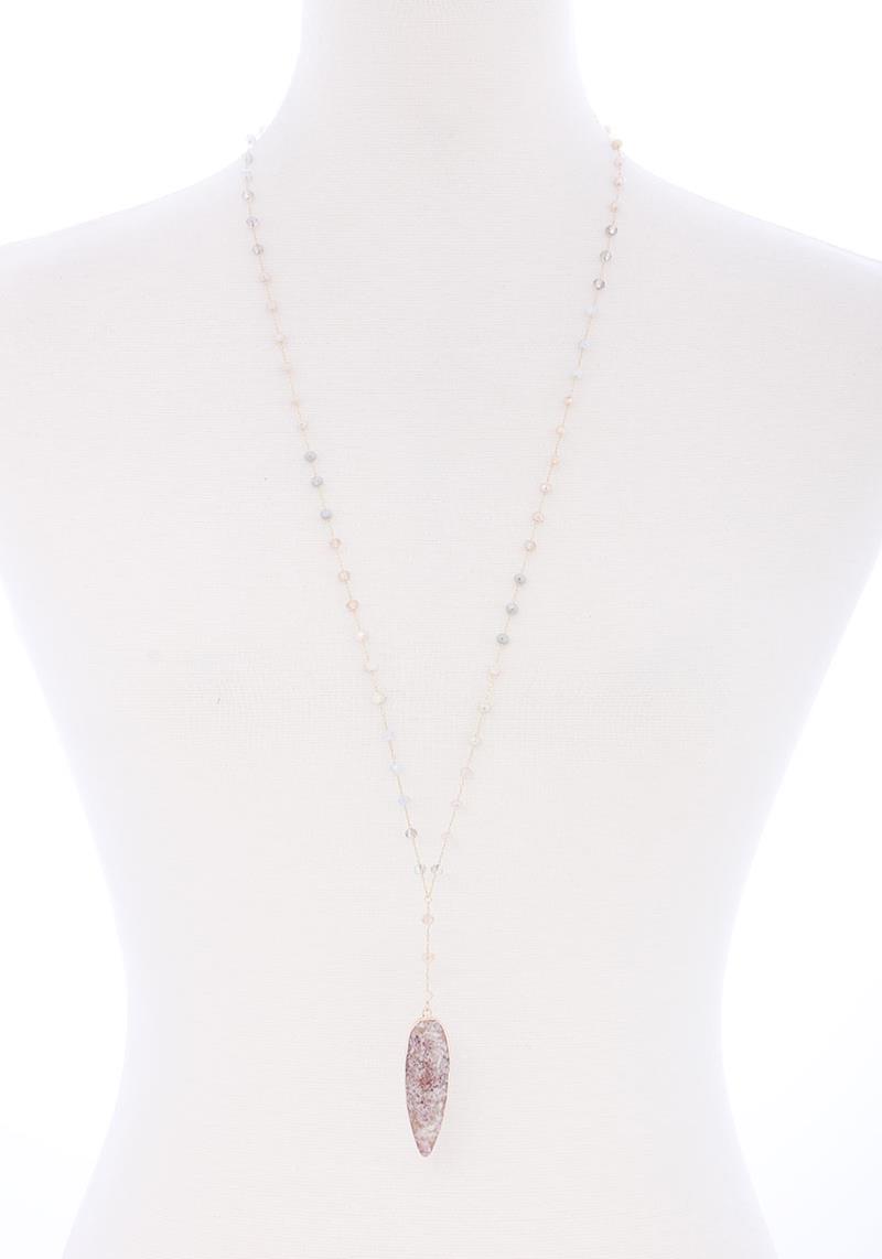 SEED BEAD CLEAR STONE PENDANT LONG NECKLACE